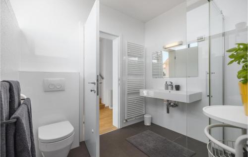 bagno bianco con servizi igienici e lavandino di Beautiful Home In Valtura With Sauna a Valtura
