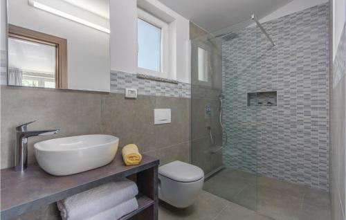 a bathroom with a sink and a toilet and a shower at 3 Bedroom Stunning Home In Zminj in Žminj