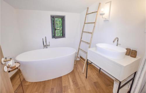 マロセーヌにあるAmazing Home In Malaucene With 1 Bedrooms, Wifi And Outdoor Swimming Poolの白いバスルーム(大型バスタブ、はしご付)