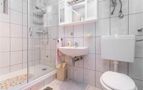 ein Bad mit einem Waschbecken, einem WC und einer Dusche in der Unterkunft Awesome Home In Seget Vranjica With Kitchen in Seget Vranjica