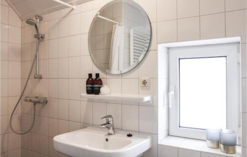 y baño con lavabo y espejo. en Houtduif, en Ommen