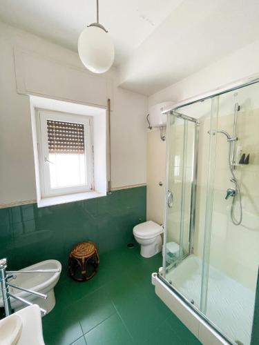a bathroom with a glass shower and a toilet at B&B A casa mia in Moio della Civitella