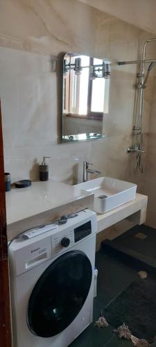 una lavadora en un baño con lavabo en Elena's Family House, en Artemida