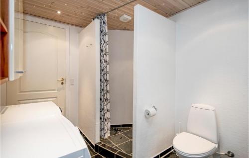 W łazience znajduje się biała toaleta i prysznic. w obiekcie Awesome Home In Sby With Kitchen w mieście Nordost