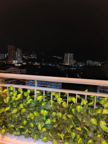 a plant on a fence with a train in the background at The Sun 1 or 3BR Bayan Lepas 4 to 10 pax WL in Bayan Lepas