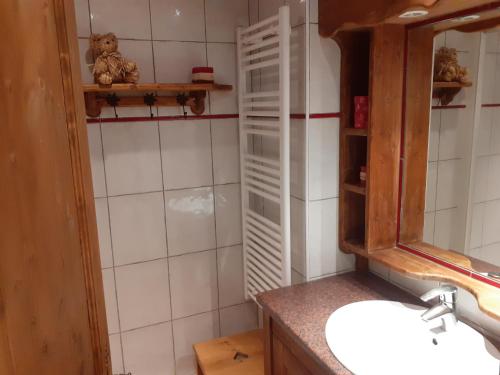 een badkamer met een wastafel en een spiegel bij Appartement exceptionnel à Valmorel in Valmorel