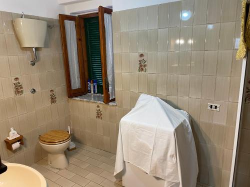 bagno con servizi igienici e lavandino di Villa vista mare a Maierà