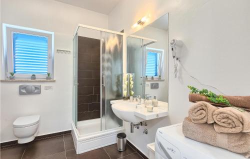 y baño con lavabo, ducha y aseo. en Cozy Home In Naselje Muzini With Wifi, en Tomišići