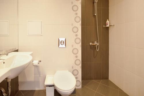 a bathroom with a toilet and a sink and a shower at Fantastic Studio Studentski Grad in Sofia