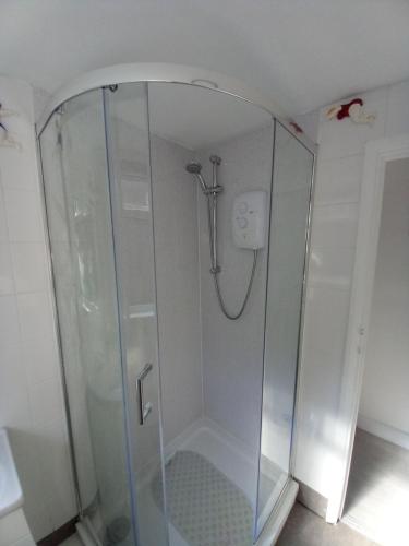a shower with a glass enclosure in a bathroom at Chalet Bayside in Sandown