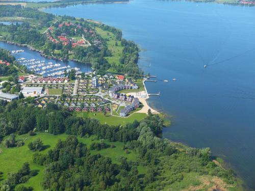 an aerial view of a resort on an island in the water at Ferienpark Müritz in Rechlin
