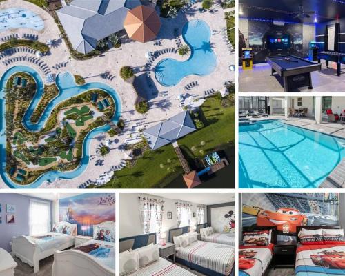 a collage of pictures of a theme park at Luxury 9BR Villa @ Storey Lake Resort Near Disney in Kissimmee
