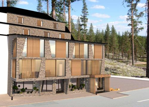 a rendering of a building with trees in the background at Gondola Apartments in Jahorina