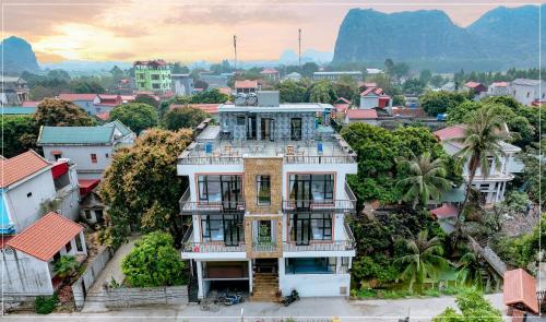 an aerial view of a house in a city at Hang Múa Green Mountain View House in Ninh Binh