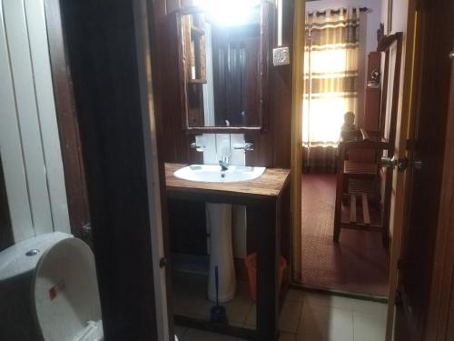 a bathroom with a sink and a mirror at Gangula Eco lodge in Sigiriya