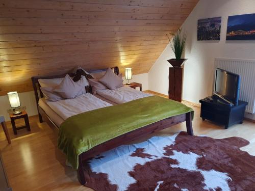 ein Schlafzimmer mit einem großen Bett und einem TV in der Unterkunft Cornelia Kolpak-Krieger in Pegnitz