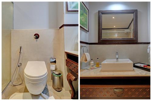 two pictures of a bathroom with a toilet and a sink at Citrus Chambers Mahabaleshwar in Mahabaleshwar