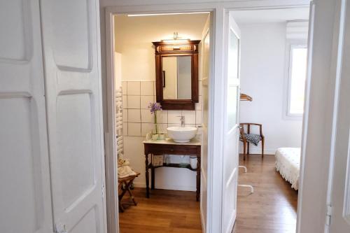 a bathroom with a sink and a mirror at LA MAISON d'HORTENSE, maison de charme et de caractère in Toulouse