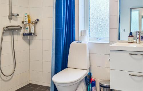 a bathroom with a toilet and a shower at Awesome Home In Smedjebacken With House Sea View in Smedjebacken