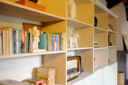 a book shelf filled with lots of books at Villa Várzea - Country Suite in Ginetes