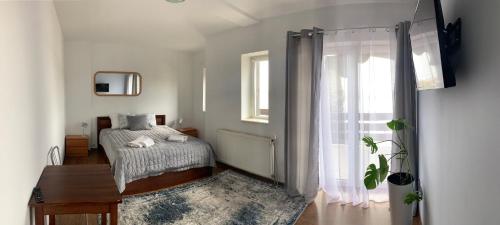 a bedroom with a bed and a window at Złota Rybka in Glinojeck