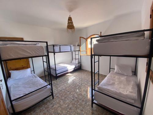 a room with three bunk beds in it at Sable beach surf camp taghazout in Taghazout