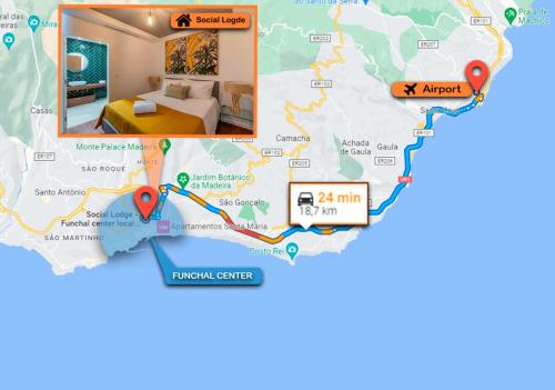 a map of the itinerary for the amalfi coast at SOCIAL LODGE - Centro do Funchal in Funchal