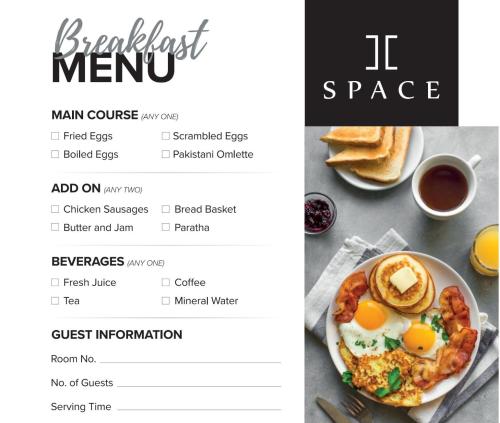 a screenshot of the breakfast menu of a restaurant at SPACE Luxury Rental Suites in Rawalpindi