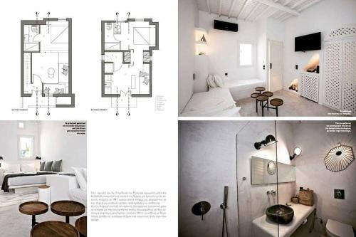 a collage of images of a living room and a room at Cloe Cycladic Residence, by Mykonos High in Mýkonos City