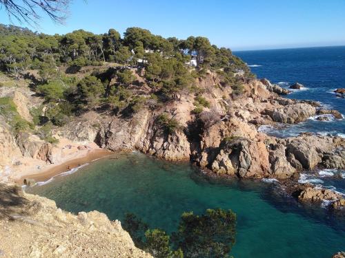 an aerial view of a beach on a rocky cliff at Hotel Mas del Sol in Vall-Llobrega