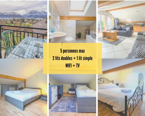 un collage de photos d'une maison avec une chambre dans l'établissement Cabana & Panorama Lac Annecy -Parking & Terrasse, à Sévrier