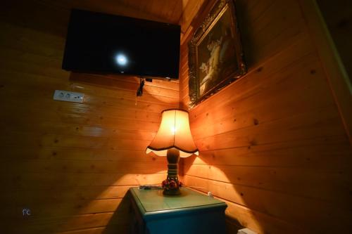 a lamp sitting on top of a table in a room at Njih tri Jelova gora in Užice
