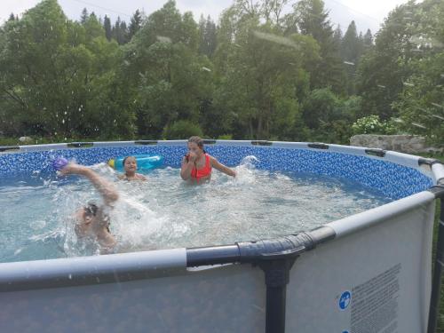 een groep kinderen die spelen in een zwembad bij Шале на зарінку in Izki