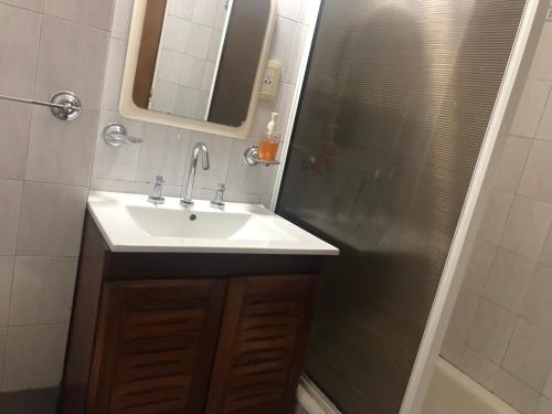 a bathroom with a sink and a shower at Departamento Centrico travel & business in San Salvador de Jujuy