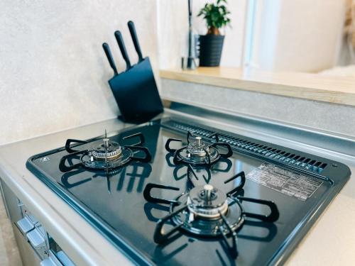 a stove top with two burners on top of it at Ocean Villa Vihara ヴィハーラ in Ōda