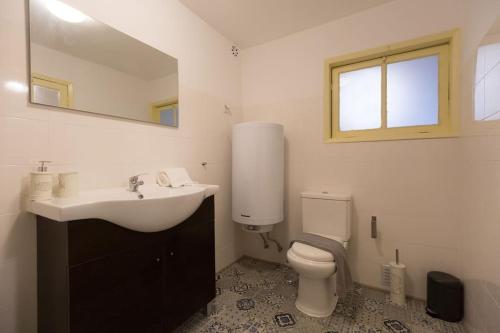La salle de bains est pourvue d'un lavabo, de toilettes et d'un miroir. dans l'établissement Ola Lisbon – Rato II, à Lisbonne