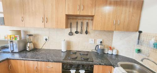 a kitchen with a sink and a stove top oven at The Tipsy Expat in Paarl