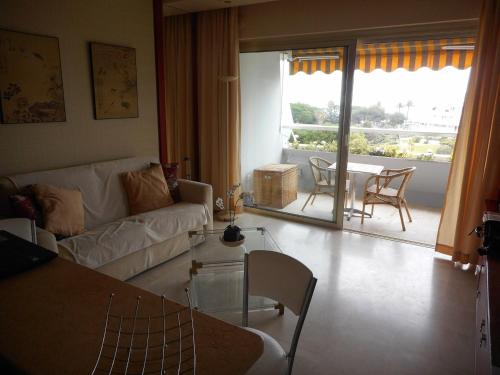 un salon avec un canapé et une table dans l'établissement Studio climatisé avec garage à Villeneuve Loubet Plage - FR-1-252A-35, à Villeneuve-Loubet