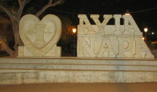 a monument with a heart and the words akandan nadal at Ayia Anna Apartment in Ayia Napa