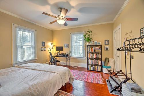 a bedroom with a bed and a ceiling fan at Cozy, Updated Rocky Mt Home by City Lake Park in Rocky Mount