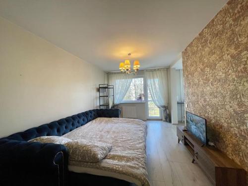 - une chambre avec un grand lit et un canapé dans l'établissement Gražinos studio 3, à Panevėžys