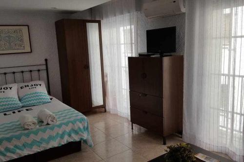セビリアにあるEnjoy Life Apartments Sevillaのベッドルーム(ベッド1台、薄型テレビ付)