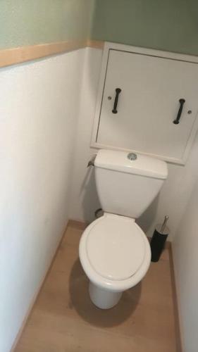 W pokoju znajduje się łazienka z białą toaletą. w obiekcie Crest Voland, Le Cernix studio de standing rénové w mieście Cohennoz