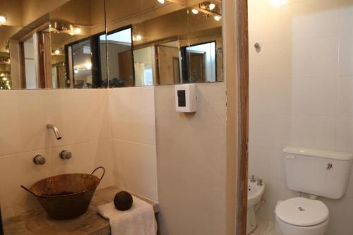 a bathroom with a sink and a toilet and a mirror at Florinda in San Salvador de Jujuy