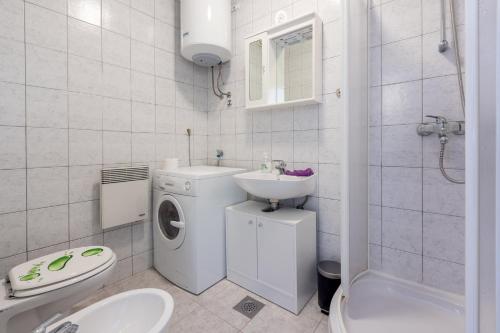 uma casa de banho com uma máquina de lavar roupa e um lavatório em Pasalic Novi em Novi Vinodolski