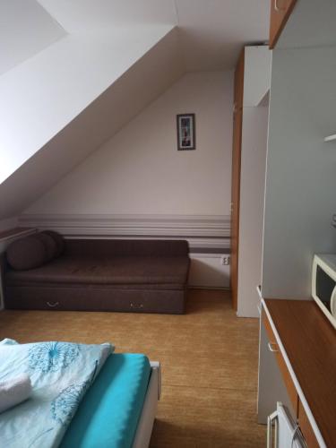 ein Wohnzimmer mit einem Sofa und einem Bett in der Unterkunft Penzion Pasohlávky in Pasohlávky