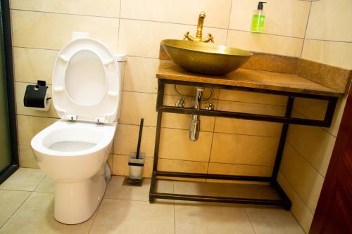 a bathroom with a toilet and a sink at Distinction Gardens in Siaya