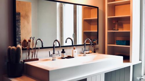 a bathroom with a sink and a large mirror at Verne Dreams in Ghent