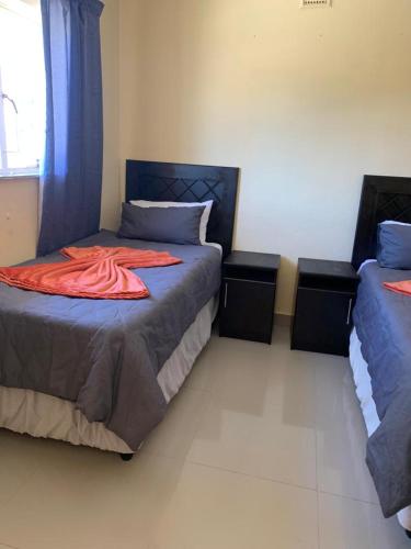 a bedroom with two beds and a window at Tanzanite Guesthouse in Dannhauser