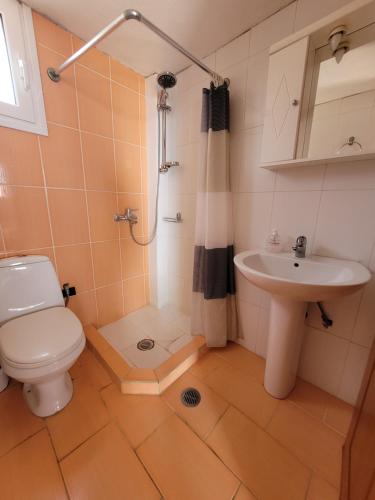 a bathroom with a toilet and a sink at LEFKADA TWINS 4 in Agios Kirykos